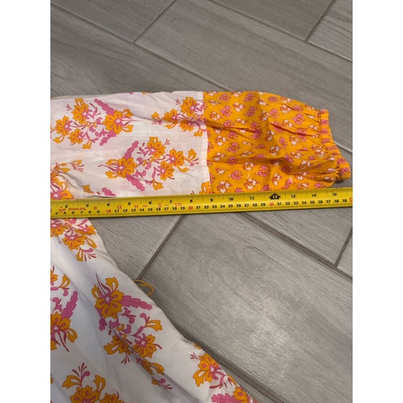 J Crew Block Print‎ Mini Dress Size M Orange White Tie Waist Long Sleeve Floral - Picture 8 of 11